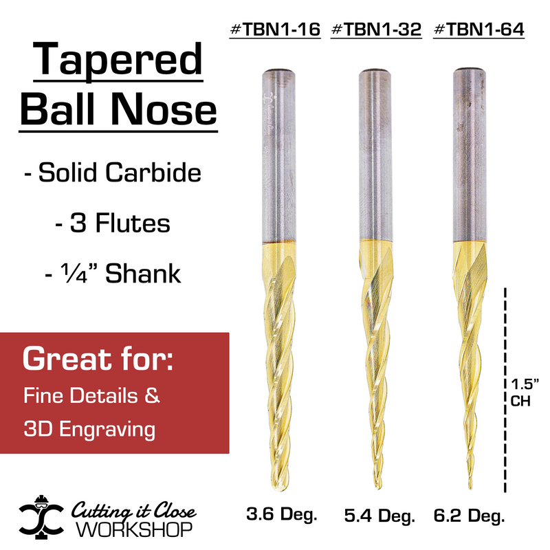 1/32 Radius - 5.4 Deg 3D Tapered Ballnose - 1/4" Shank - TBN1-32