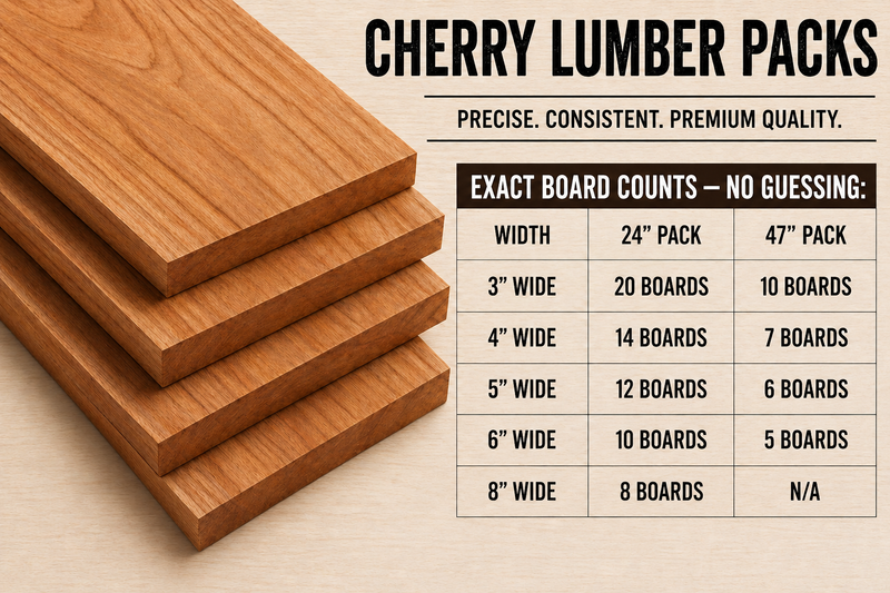 Cherry Hardwood Lumber Pack – 13/16" S4S – Free Shipping