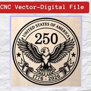 CNC Vector-Digital File design with eagle and text on a wooden background