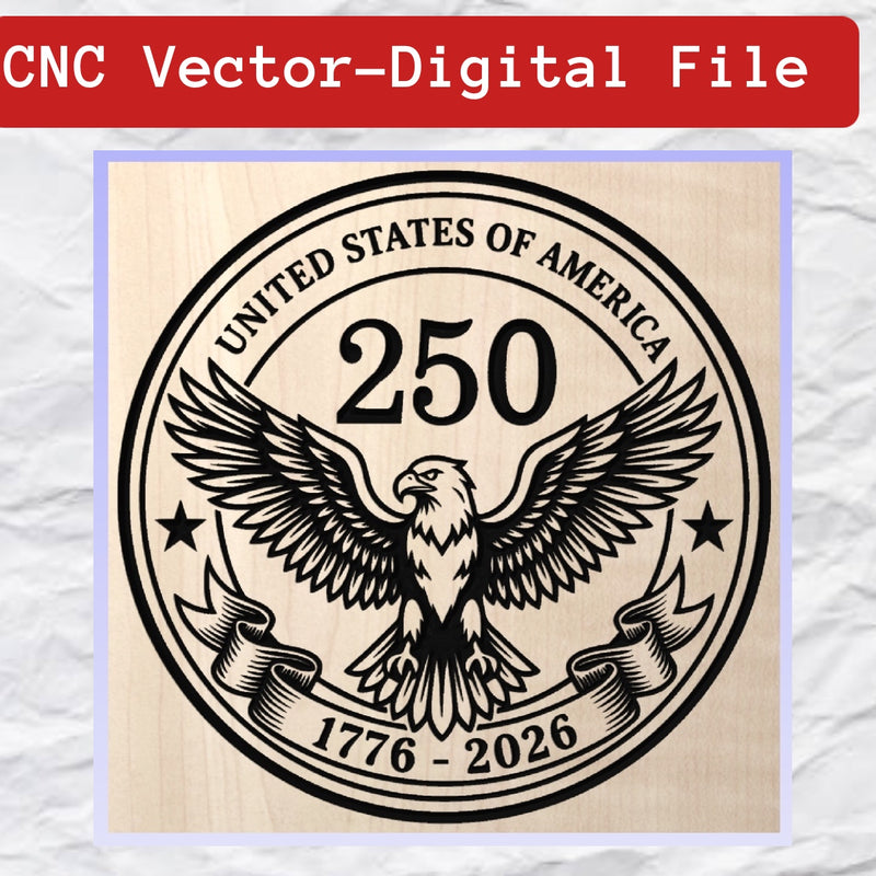 CNC Vector-Digital File design with eagle and text on a wooden background