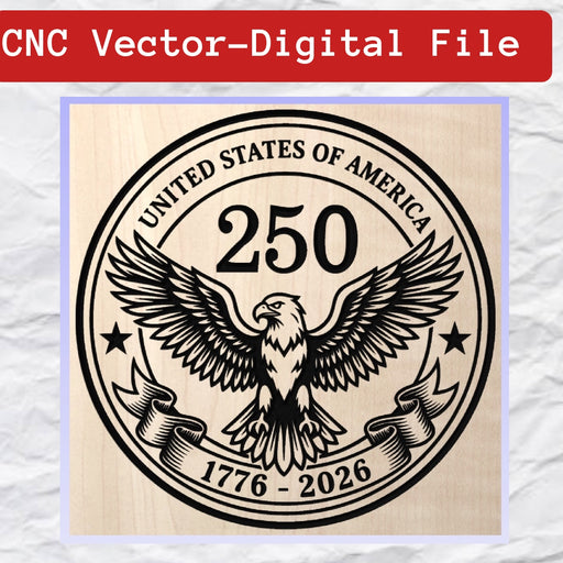 CNC Vector-Digital File design with eagle and text on a wooden background