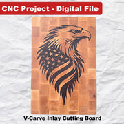 V-Carve Inlay Cutting Board with eagle design on a white background