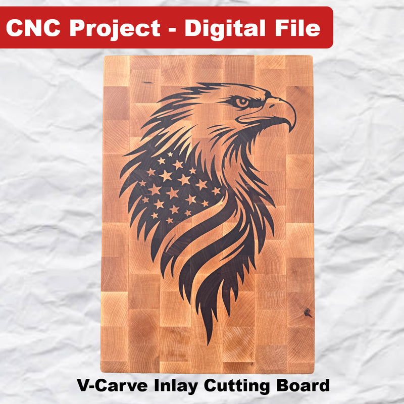 V-Carve Inlay Cutting Board with eagle design on a white background
