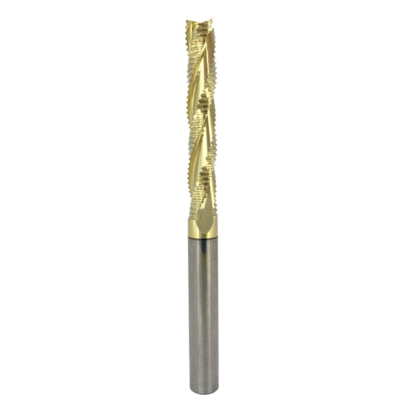 Golden Boy XL - (1/4" x 1.5" Upcut Rougher) in front of a white background 
Extended cutting length
High-speed CNC bits
Upcut CNC bits
Solid carbide CNC bits
Heavy-duty CNC bits