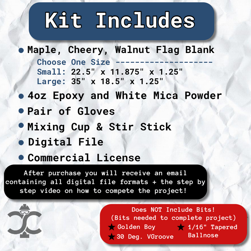 Wavy American Flag CNC Kit Materials Text Infographic 