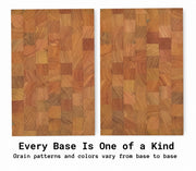 Two Osage Orange inlay bases side by side showing unique grain and color variations. Every base is one of a kind.