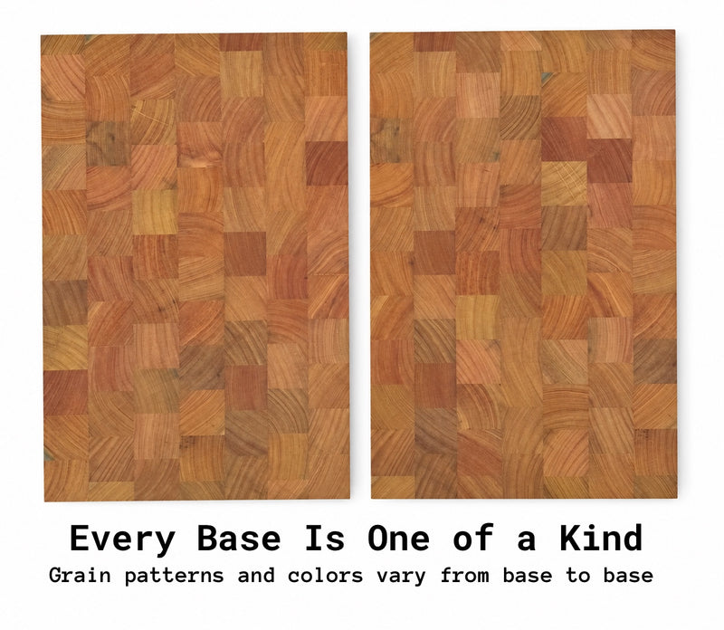 Two Osage Orange inlay bases side by side showing unique grain and color variations. Every base is one of a kind.
