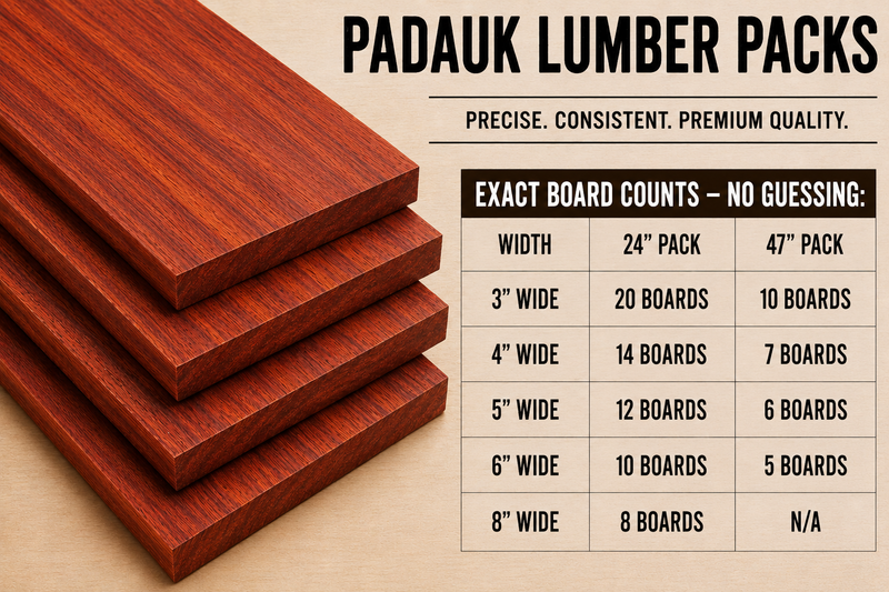 Padauk Hardwood Lumber Pack – 13/16" S4S – Free Shipping