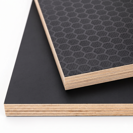 Close up shot of hex pattern vs smooth pattern phenolic plywood