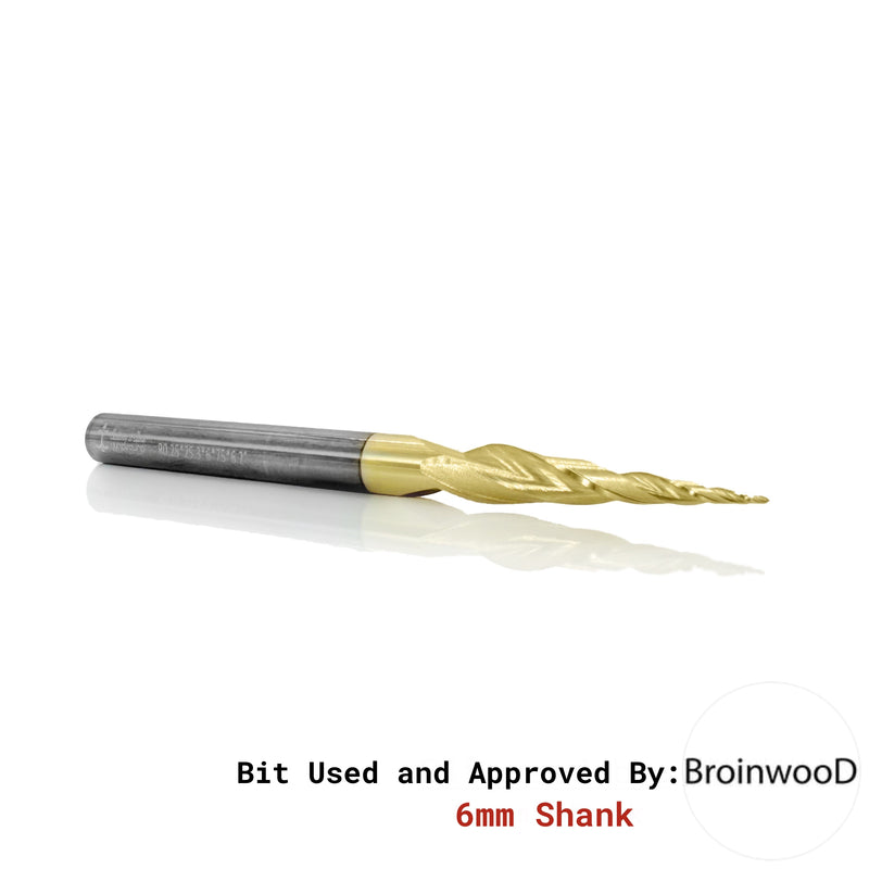 0.25mm Radius - 6.2 Deg 3D Tapered Ballnose - 6mm Shank - TBN-0.25mm