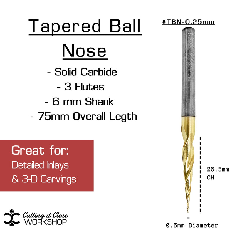 0.25mm Radius - 6.2 Deg 3D Tapered Ballnose - 6mm Shank - TBN-0.25mm