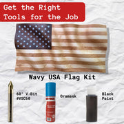 Wavy USA flag kit with tools on a white background