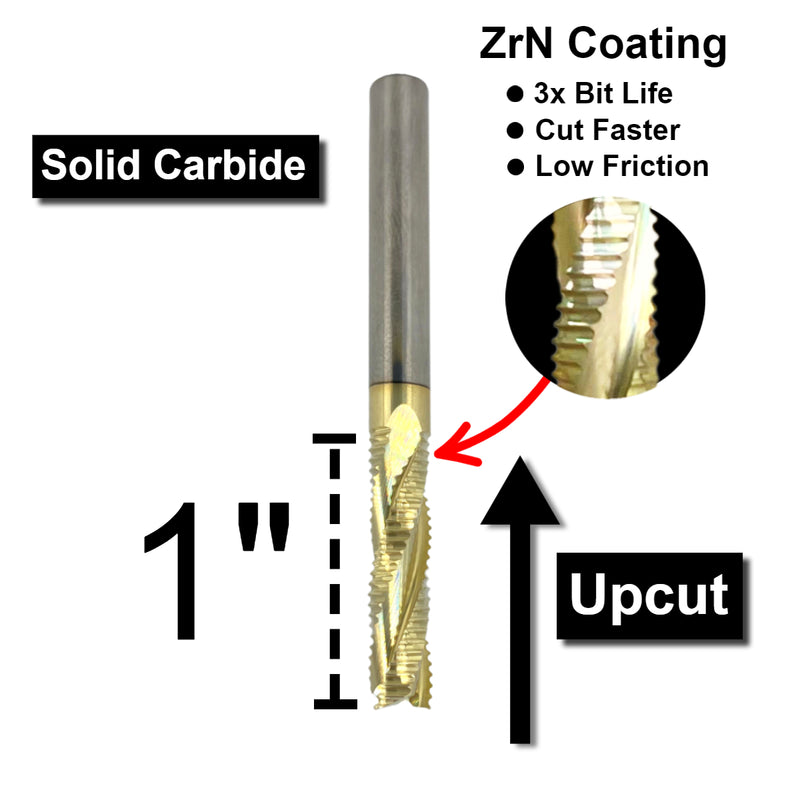 Golden boy bit shown against a white background to show size and features
Including 
1"
UPCUT
Solid Carbide 
ZrN Coating 
3x bit life
cut faster
low friction 
Upcut CNC bits
High-speed CNC bits
CNC bits for roughing
Durable CNC materials
Solid carbide CNC bits
1/4 inch CNC bits
Premium CNC wood bits
CNC bits for hardwood
Precision CNC bits
CNC bits with high feed rates
Best CNC bits
Long-lasting CNC bit
Carbide-tipped CNC bits
Industrial CNC bits
Affordable CNC materials 