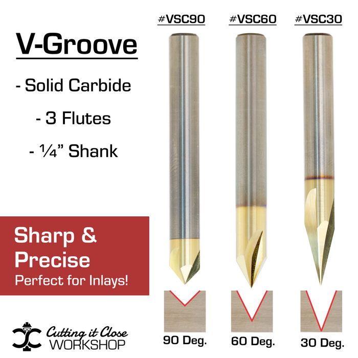 60 Deg V-Groove - 3-Flute - 1/4 Shank - VSC60 — CIC Workshop