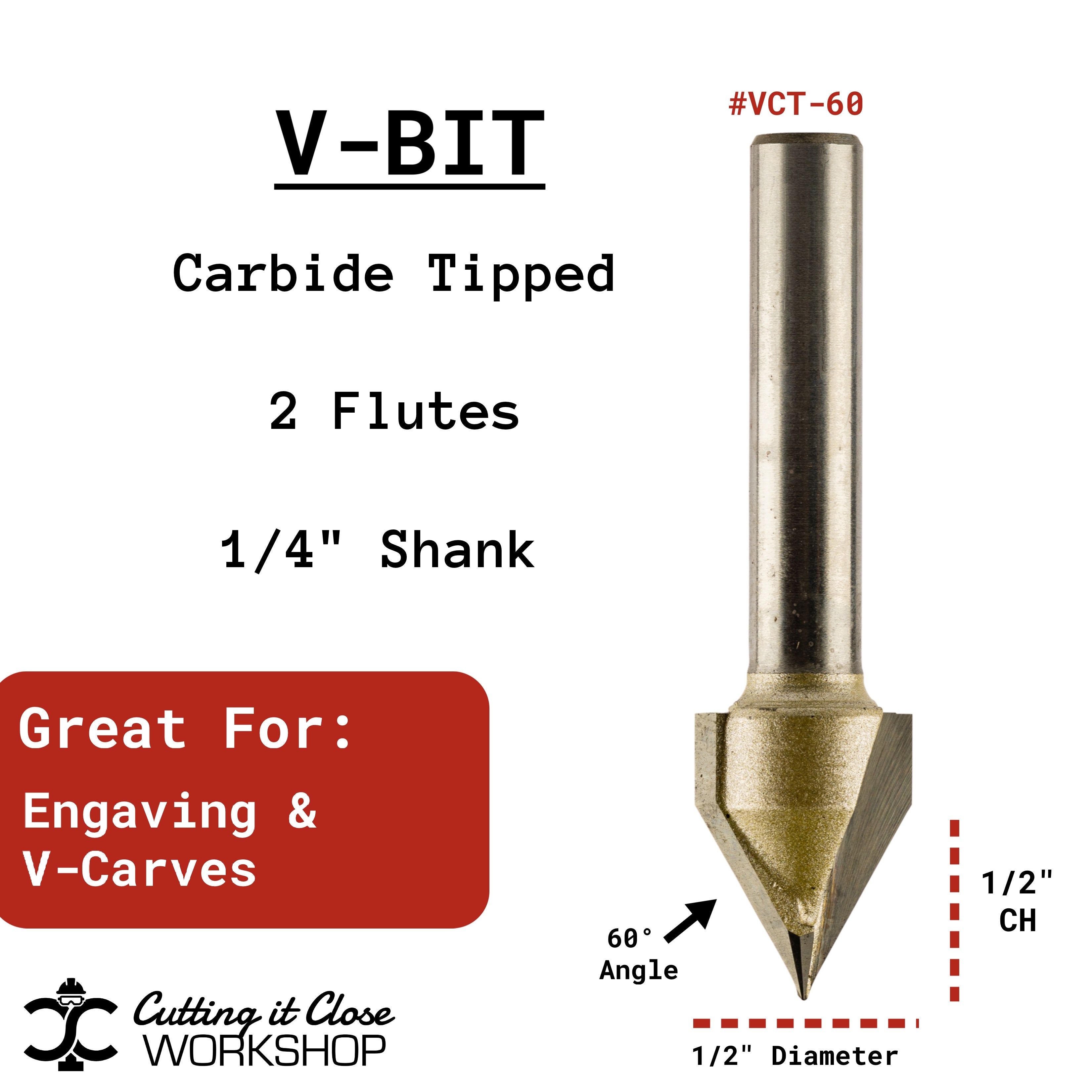 60 Degree V-Groove - 1/4 Shank - VCT-60 — CIC Workshop