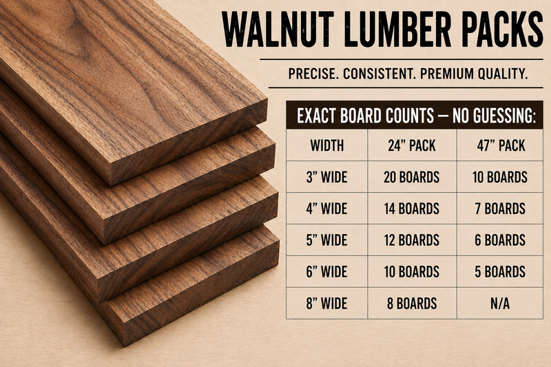 Walnut Hardwood Lumber Pack – 13/16" S4S – Free Shipping