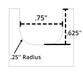 Image showing depth and radius 
Depth: .75"x .625"
Radius: .25"
